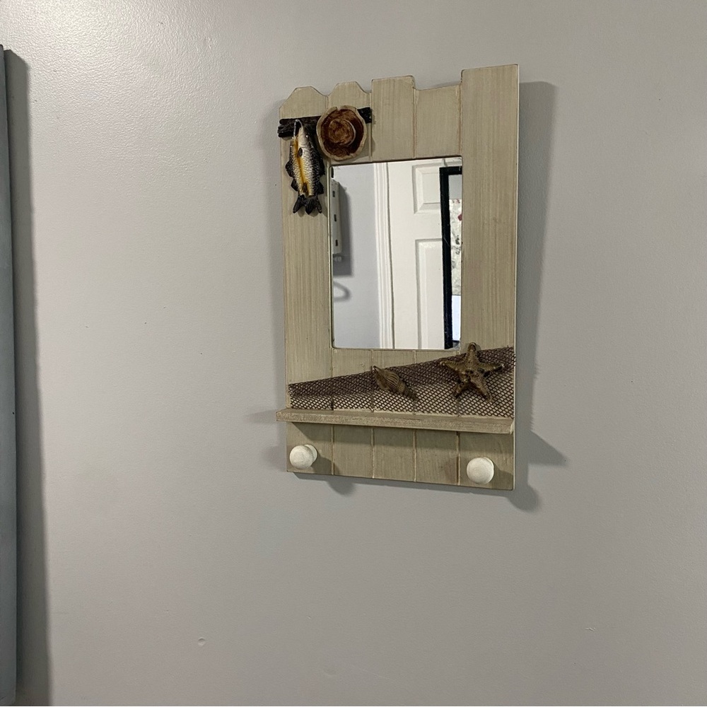 Nautical & Fishing‎ Themed Wall Mirror with Shelf and Hooks